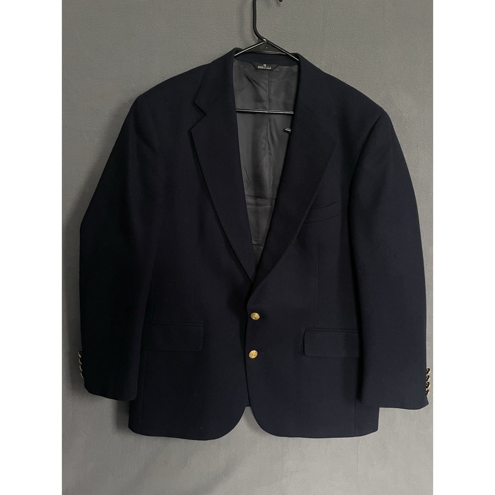 Polo Ralph Lauren University Club Navy Blue Gold Button Blazer Virgin Wool Lrg